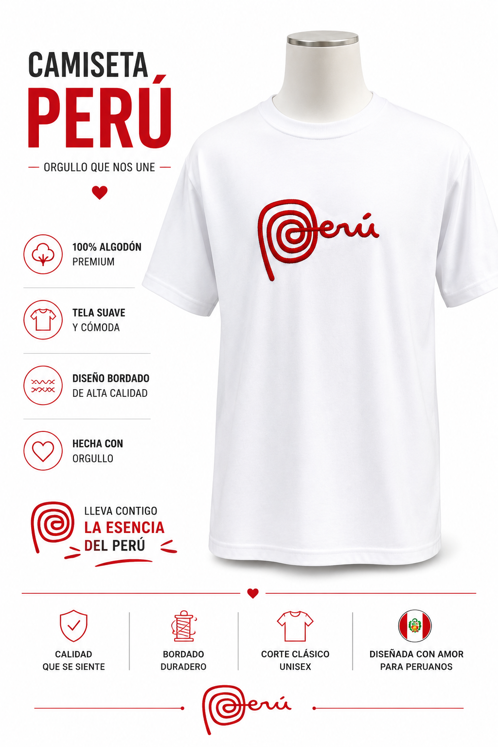 Peru Embroidered 💯 Cotton T-Shirt