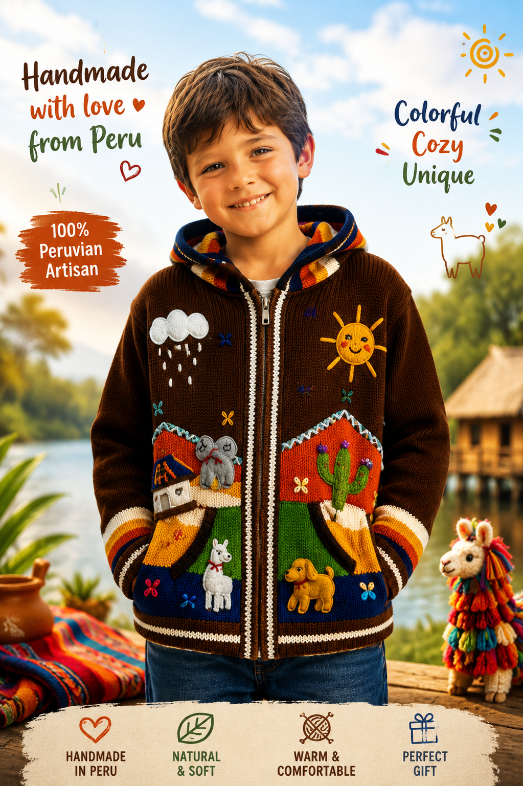 🌈 Andean Adventure Kids Hoodie - Brown