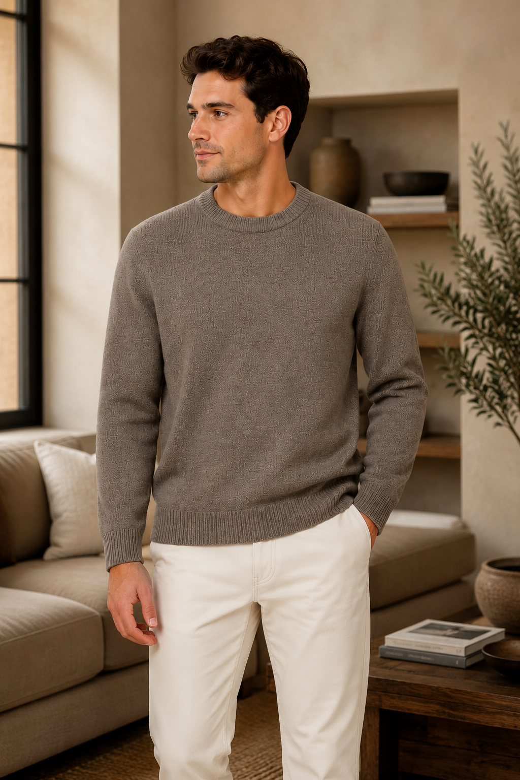 Men’s sandstone alpaca sweater
