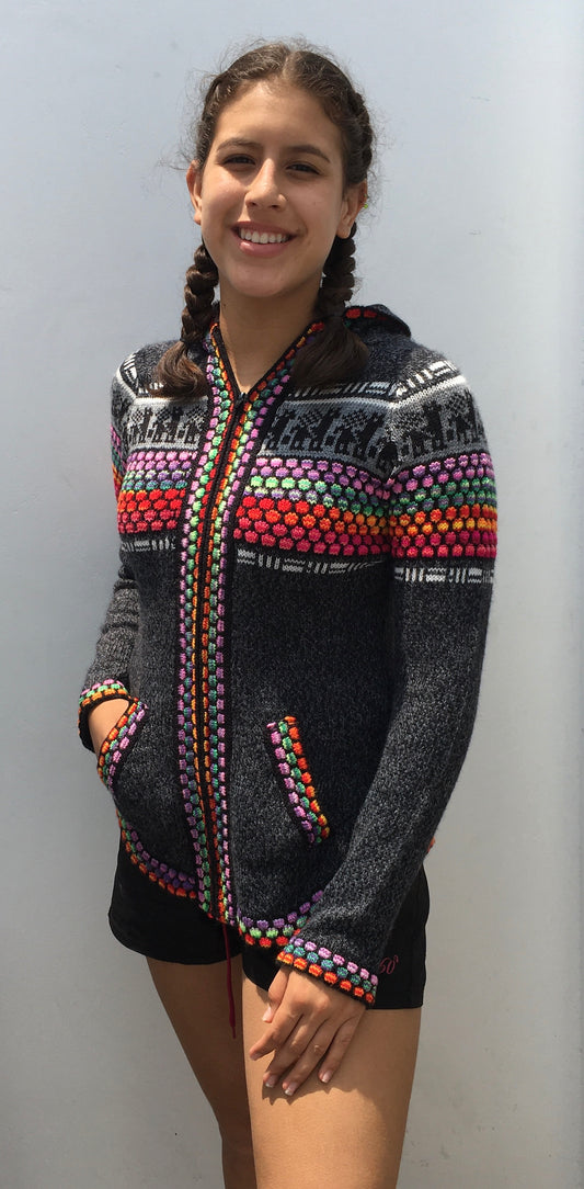 Dark Gray Red Rainbow Alpaca Sweater