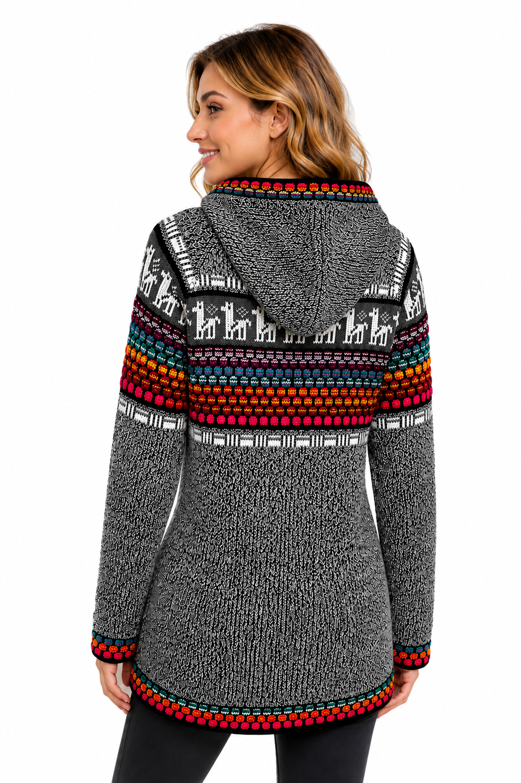 Artisan Chakra Gray Violet Alpaca Hooded Sweater.