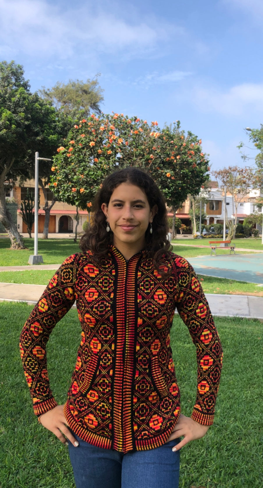 Orange Chakana Designed Alpaca Sweater