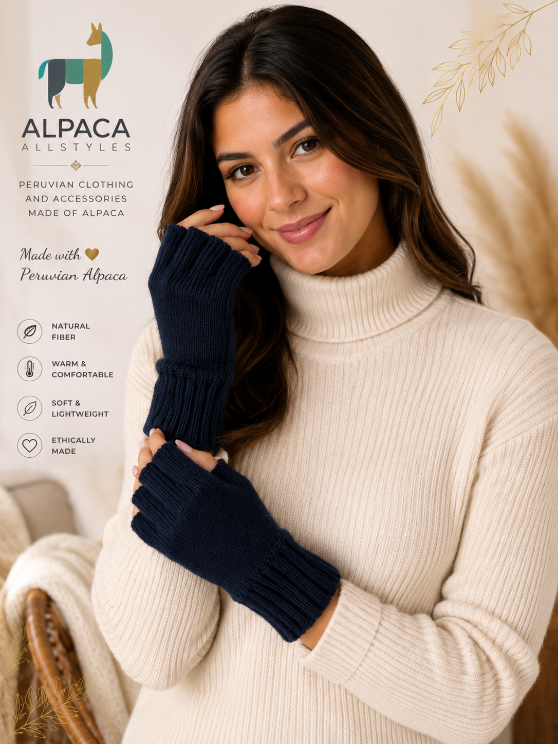 Midnight Navy Alpaca Fingerless Gloves