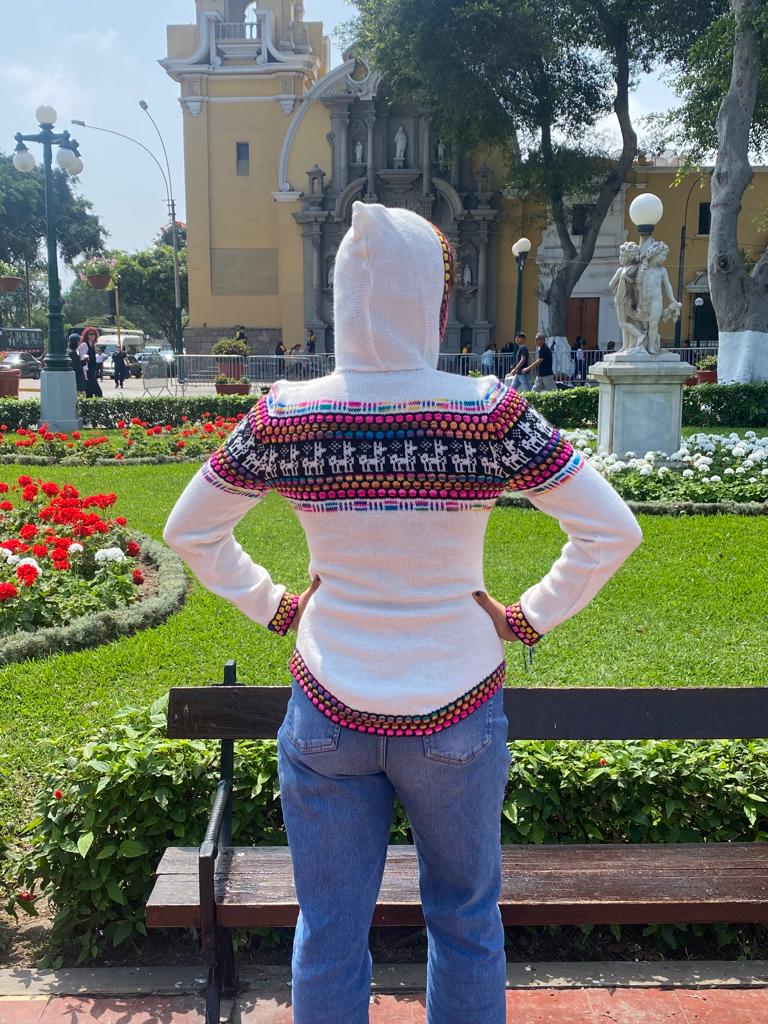 Alpaca white rainbow woman sweater
