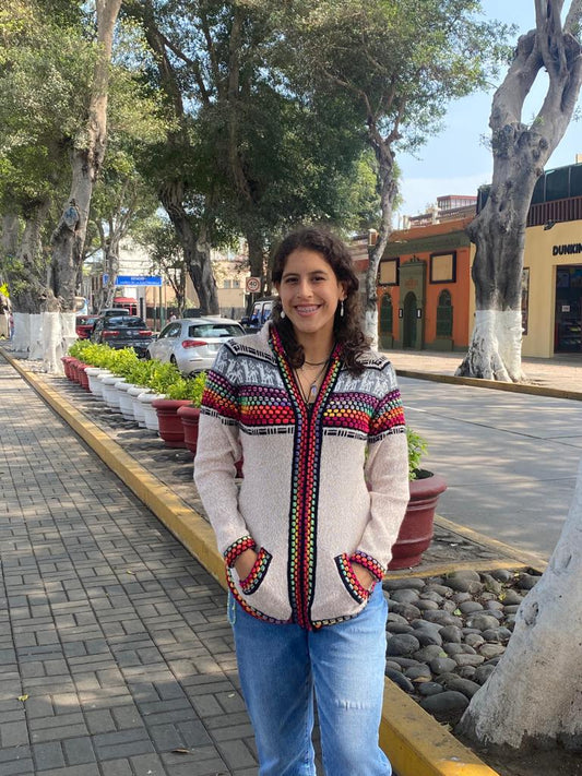 Alpaca cream rainbow woman sweater