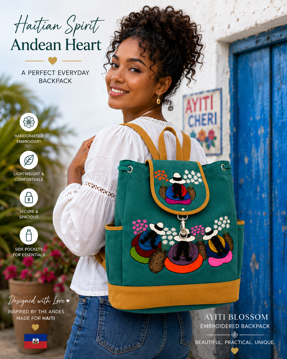 Andean Floral Embroidered Green Backpack 🌺🎒