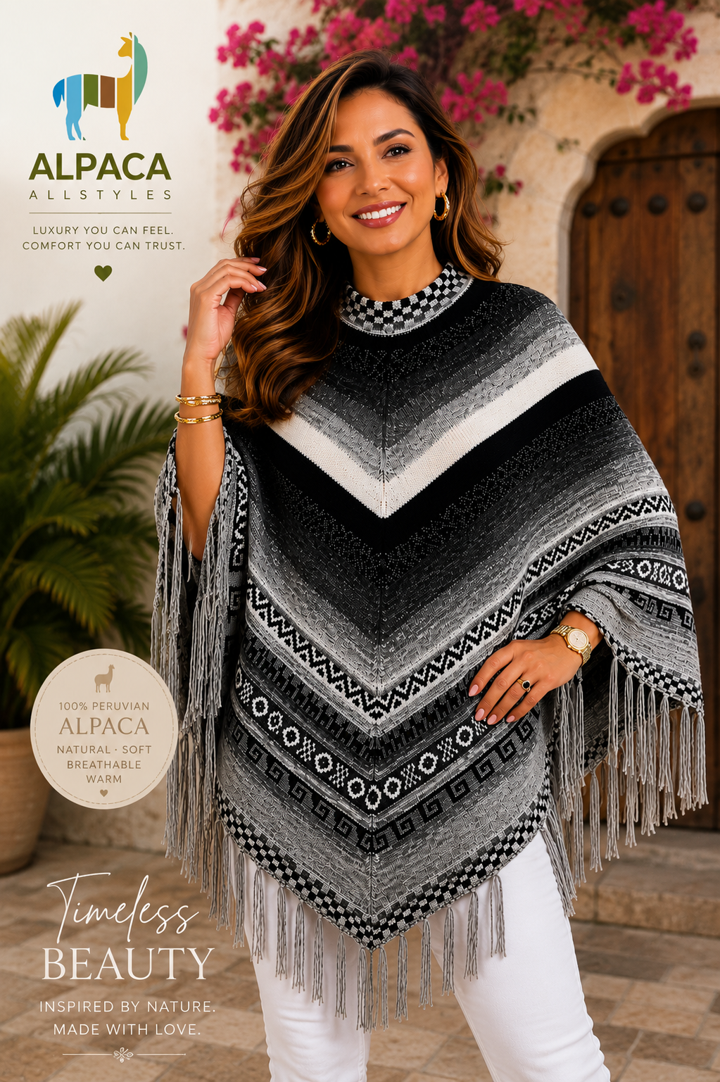 Andes Alpaca Gray Poncho