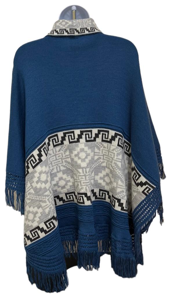 Blue Irish pattern designed alpaca cape