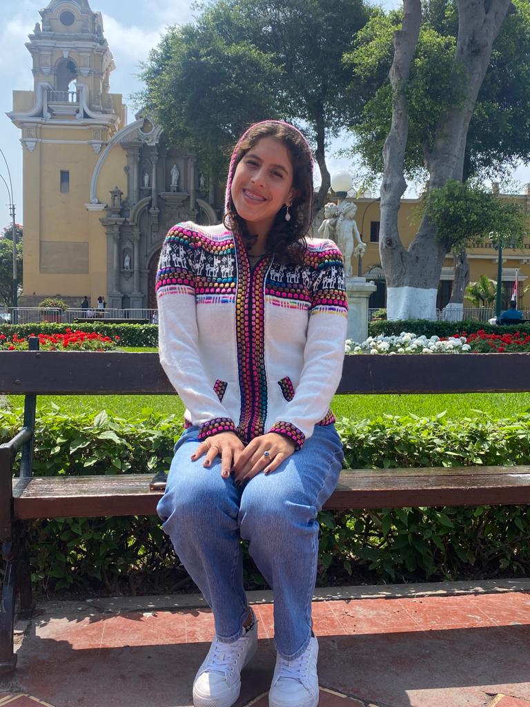 Alpaca white rainbow woman sweater