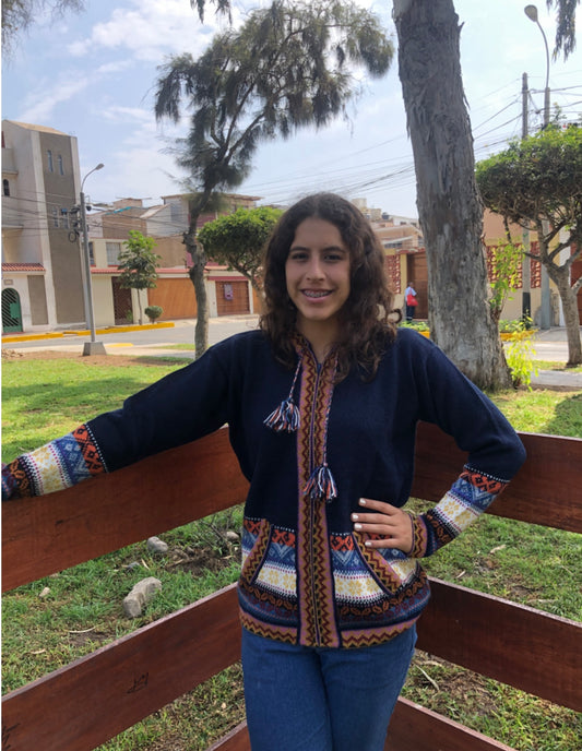 Luxury Dark Blue Alpaca Woman Sweater