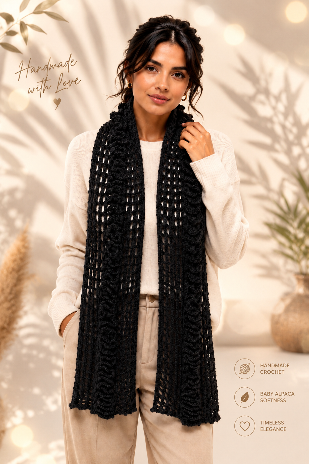PRE-ORDER | Black Mist Handmade Baby Alpaca Crochet Scarf