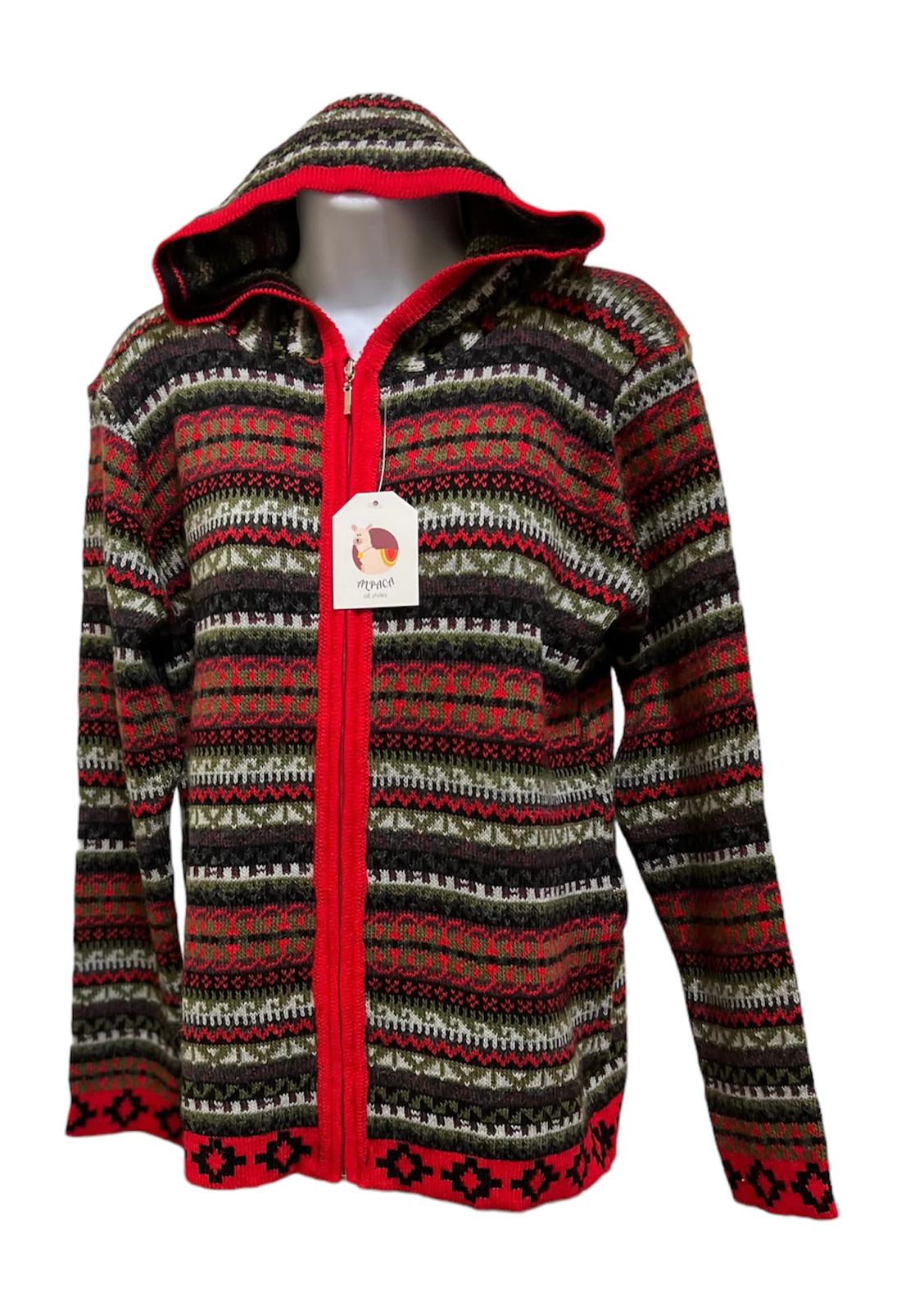 Lined Red Pattern Women Alpaca Sweater