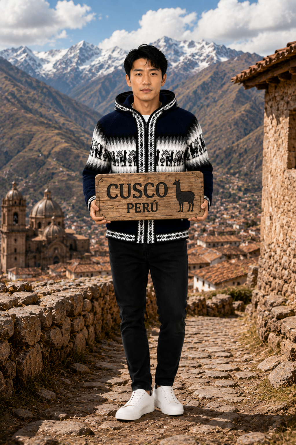 Men’s Andean Alpaca Hooded Sweater-Dark Blue