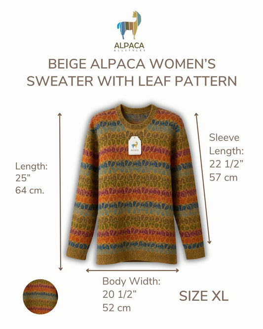 Baby Alpaca Women’s Sweater With Leaf Pattern