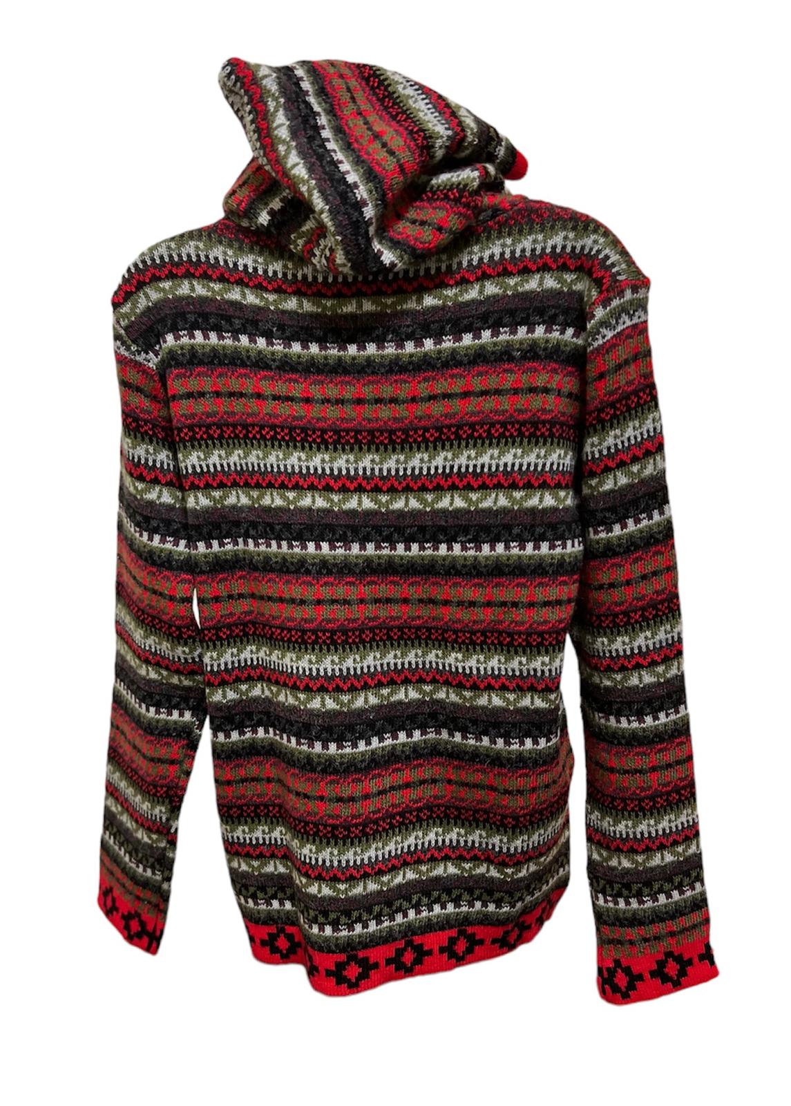 Lined Red Pattern Women Alpaca Sweater