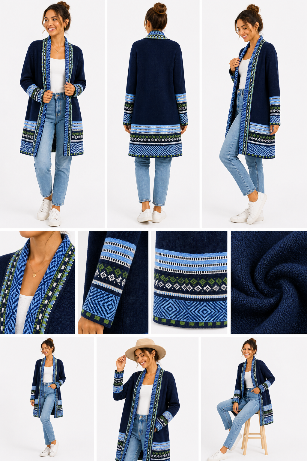Andean Long Alpaca Cardigan – Blue