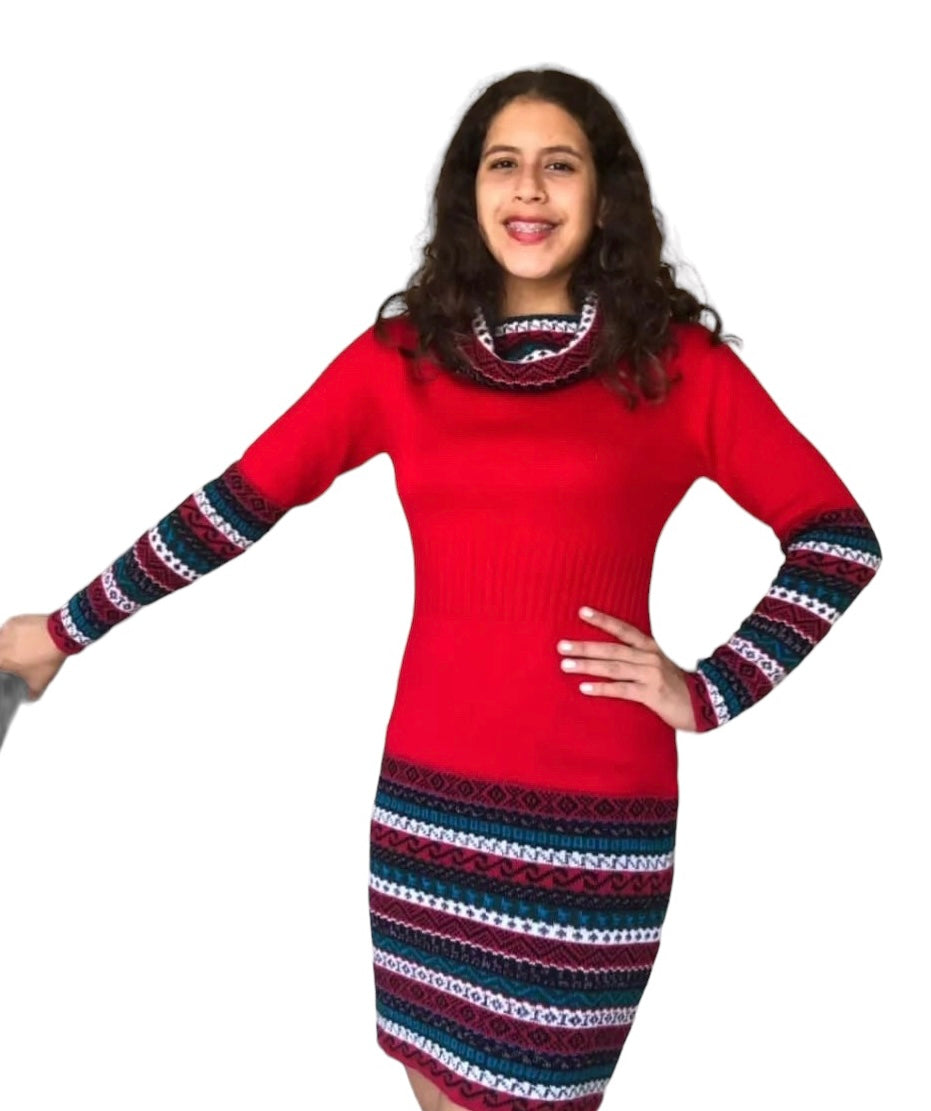 Red Eye Catching Alpaca Dress