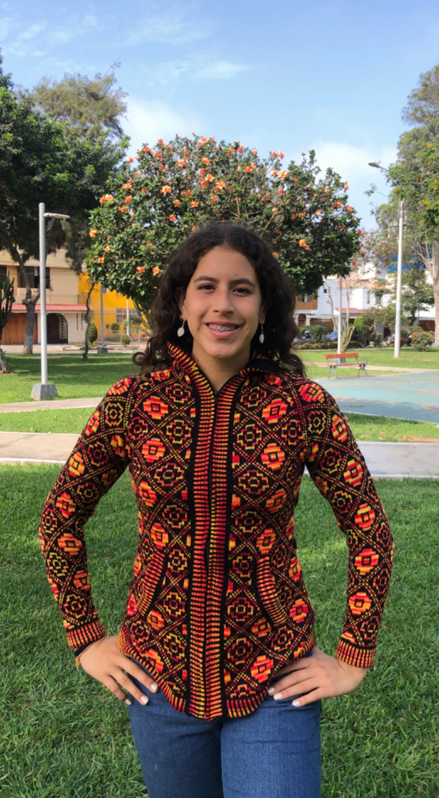 Orange Chakana Designed Alpaca Sweater