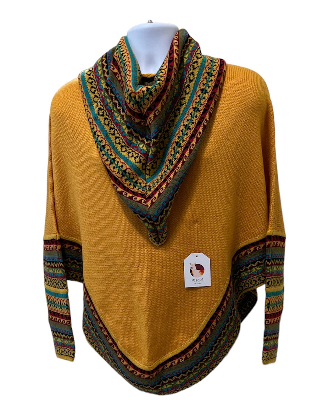 Alpaca Yellow Ruana Poncho With Sleeves