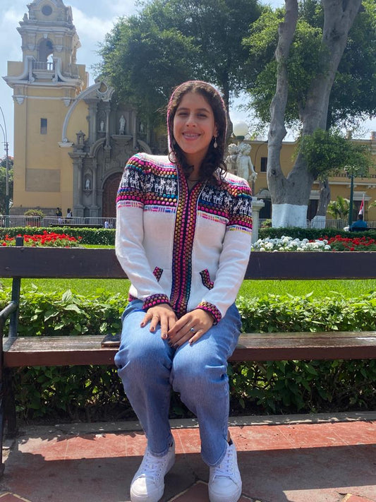 Alpaca white rainbow woman sweater