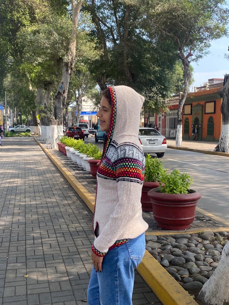 Alpaca cream rainbow woman sweater