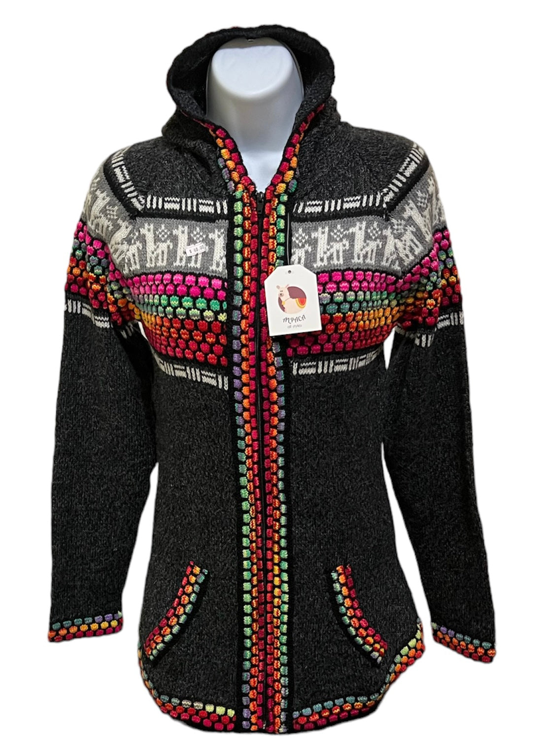 Dark Gray Red Rainbow Alpaca Sweater