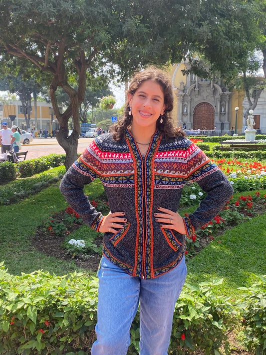 Gray bright designed woman Alpaca sweater.