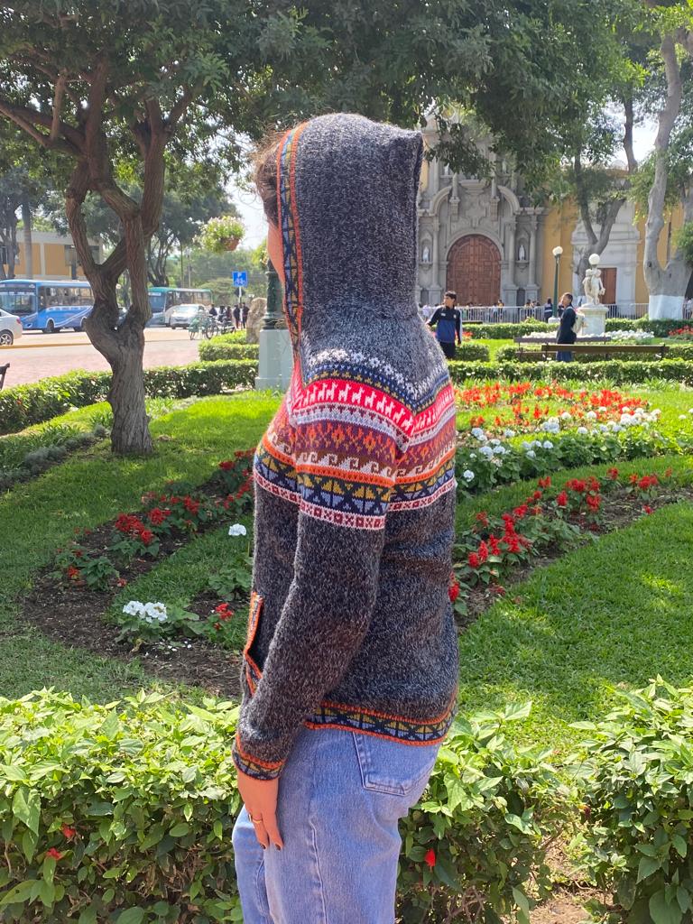 Gray bright designed woman Alpaca sweater.