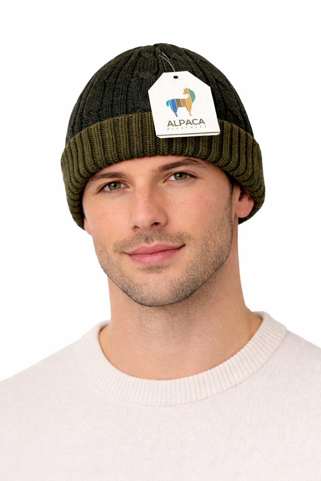 Reversible Navy Blue & Green Alpaca Beanie