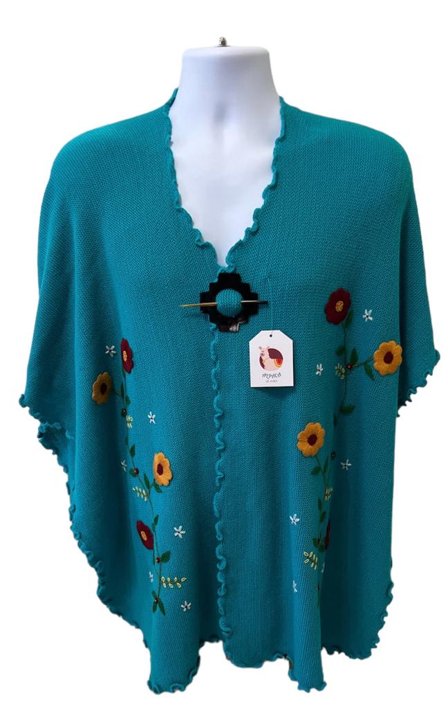 Light Blue flowers designed Alpaca Shawls