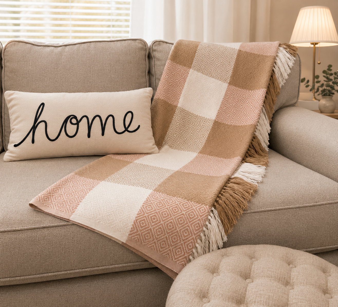 Andean Harmony Alpaca Throw Blanket – Neutral Checkered Design