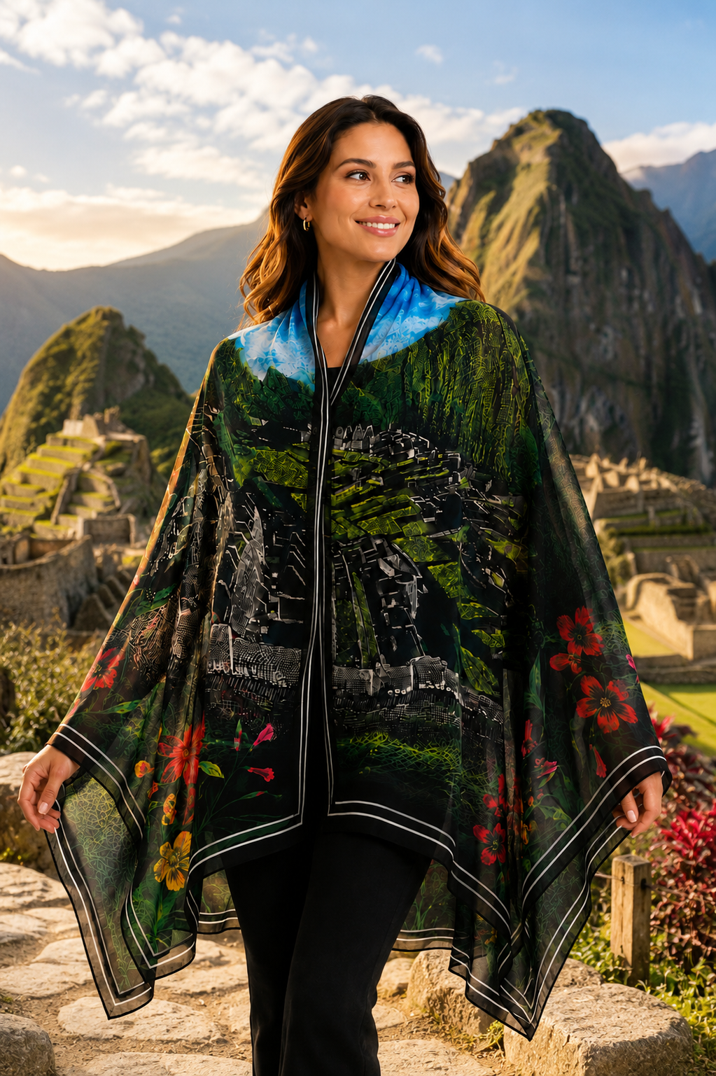 Midnight Bloom Machupicchu Silk Wrap.