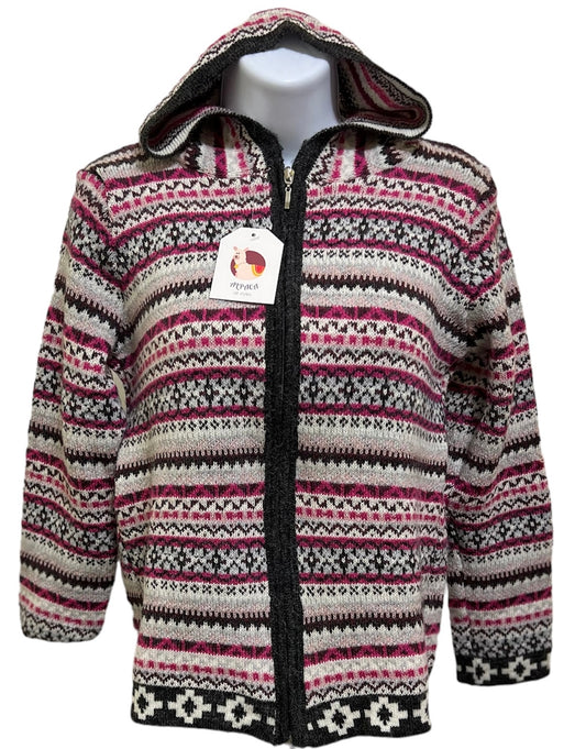 Alpaca pink, white and brown pattern designed sweater