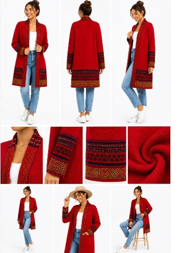 Andean Long Alpaca Cardigan Red