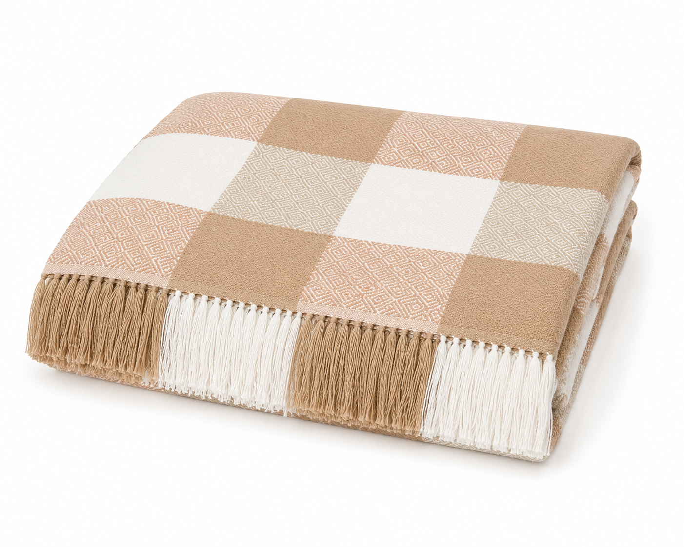 Andean Harmony Alpaca Throw Blanket – Neutral Checkered Design