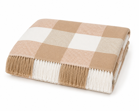 Andean Harmony Alpaca Throw Blanket – Neutral Checkered Design