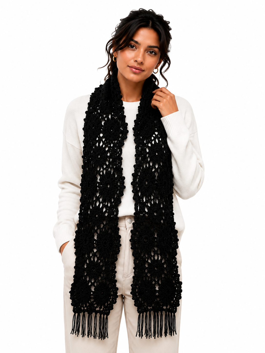 PRE-ORDER Black Handmade Baby Alpaca Crochet Scarf