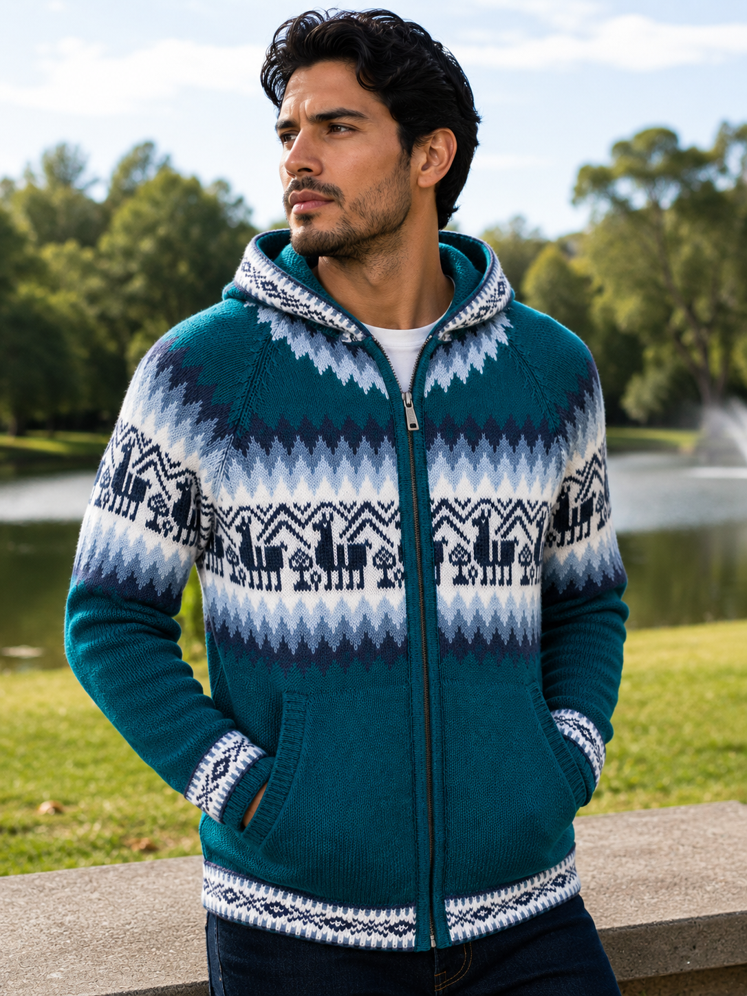 Men’s Andean Alpaca Hoodie Sweater Emerald
