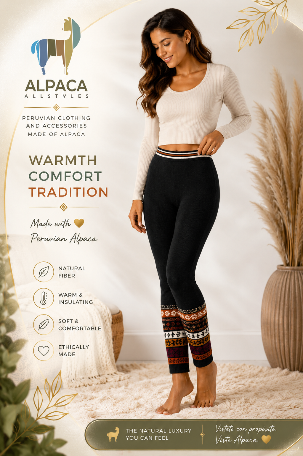 Andean Women’s Alpaca Motion  Leggings Black