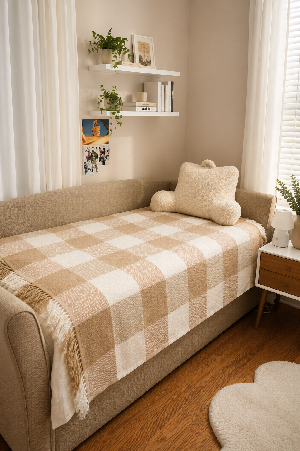 Andean Harmony Alpaca Throw Blanket – Neutral Checkered Design
