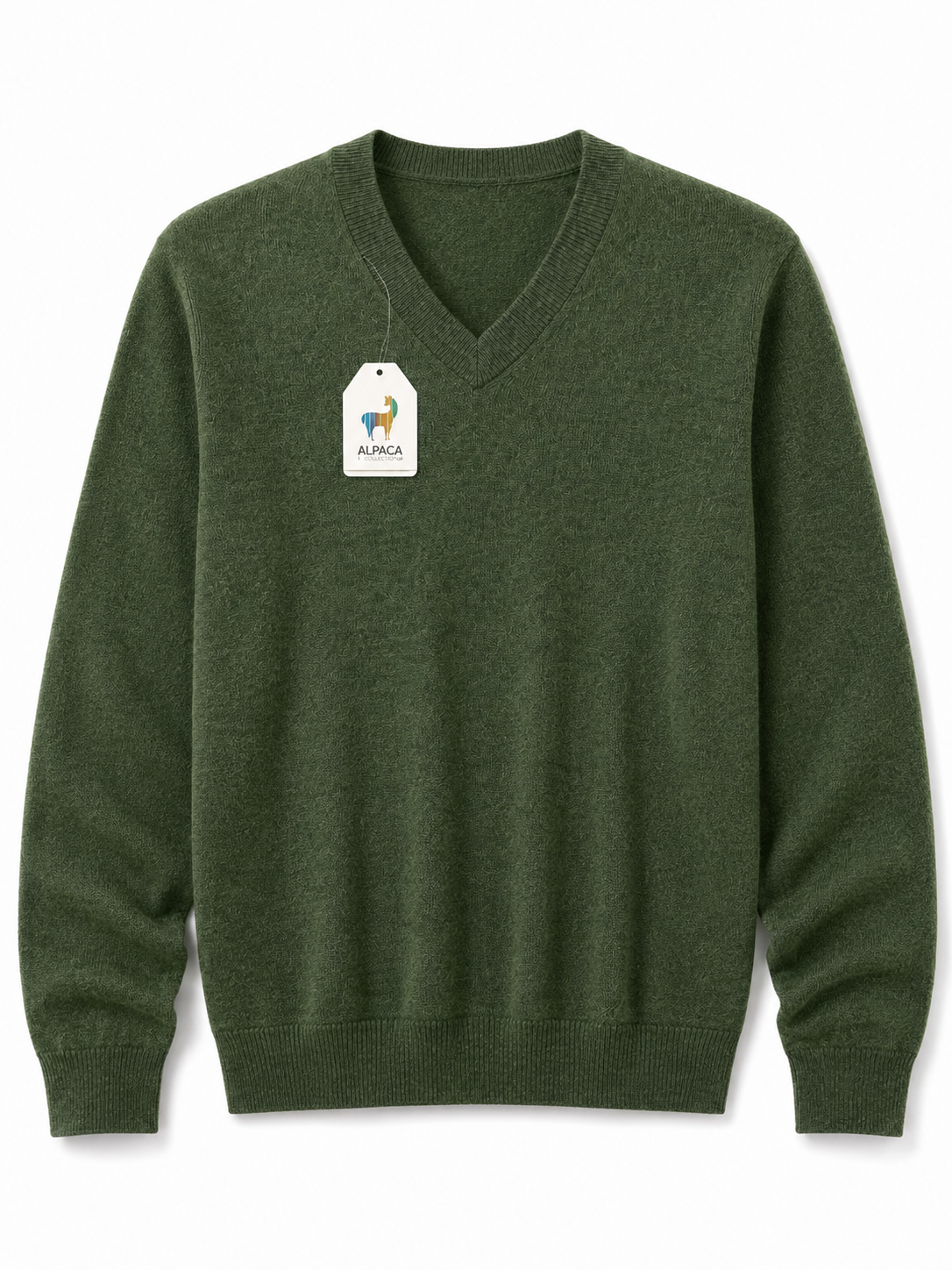 Olive Green Baby Alpaca V-Neck Sweater