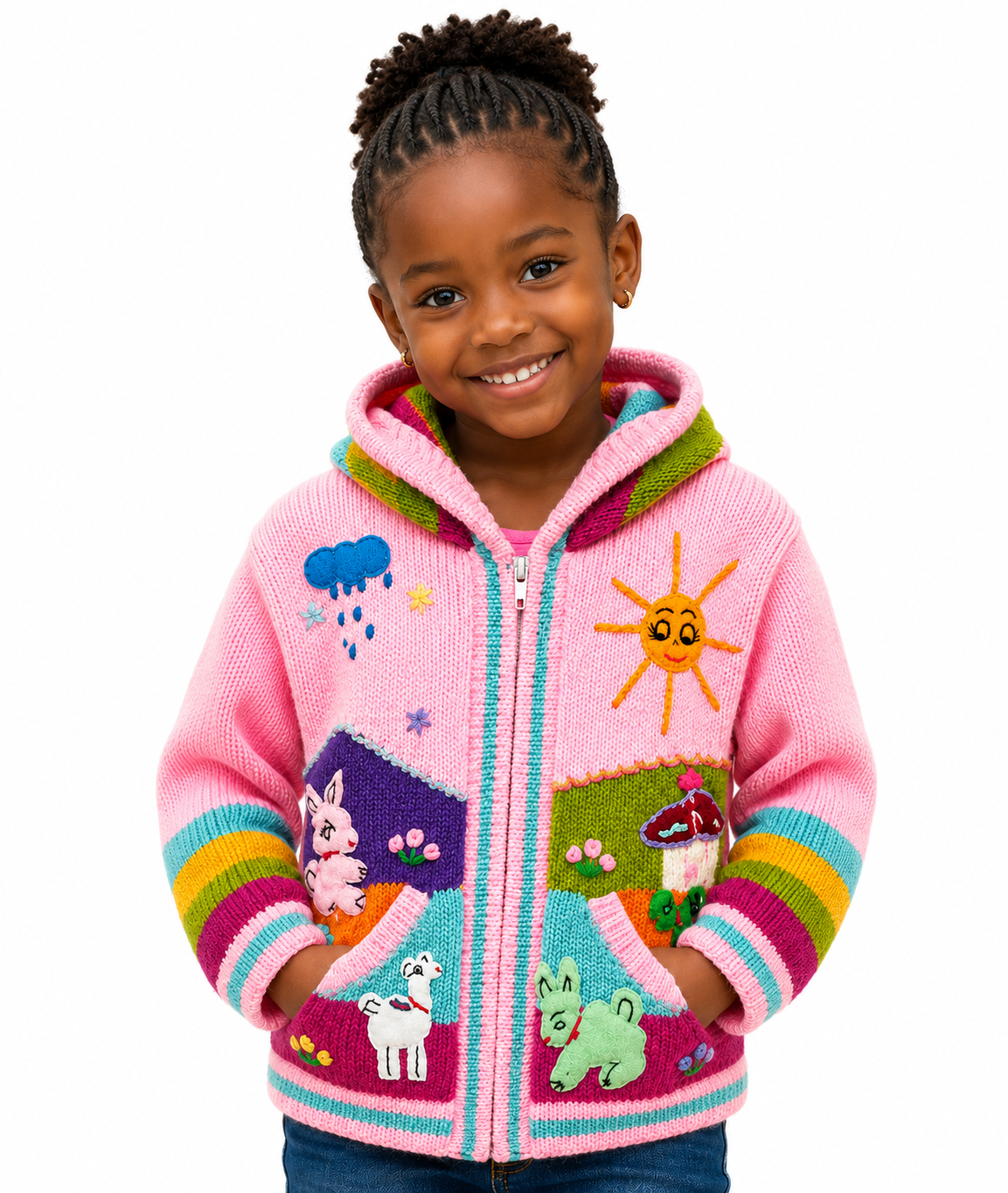 🌈 Andean Adventure Kids Hoodie - Light Pink
