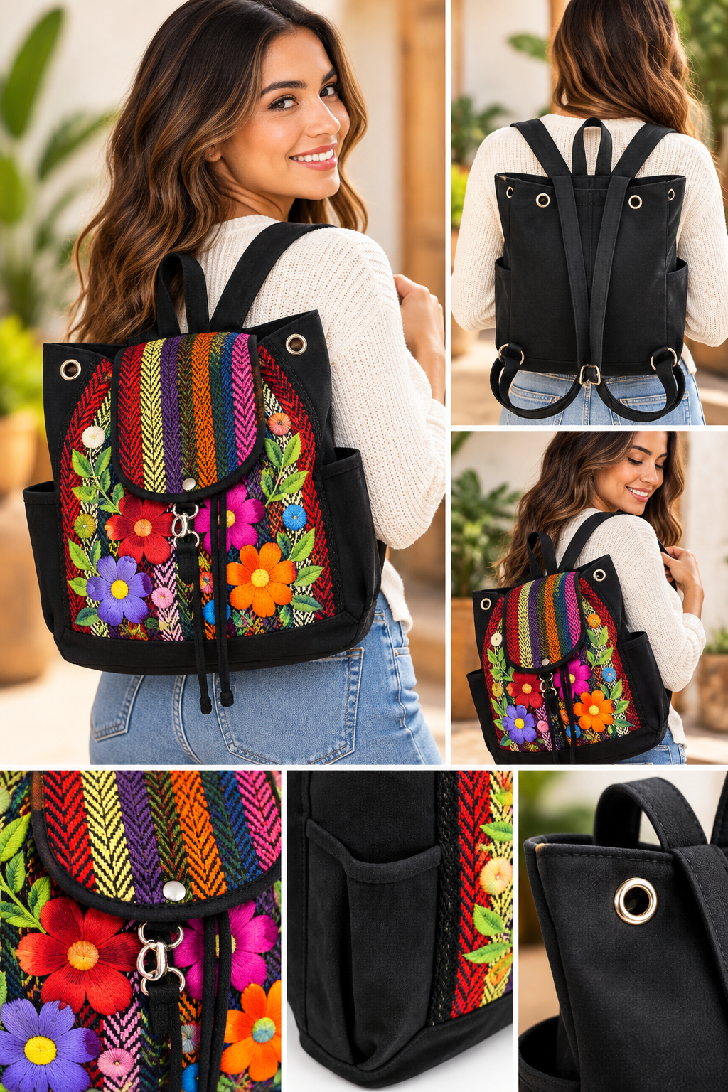 Andean Bloom Embroidered Backpack – Handmade in Peru 🇵🇪
