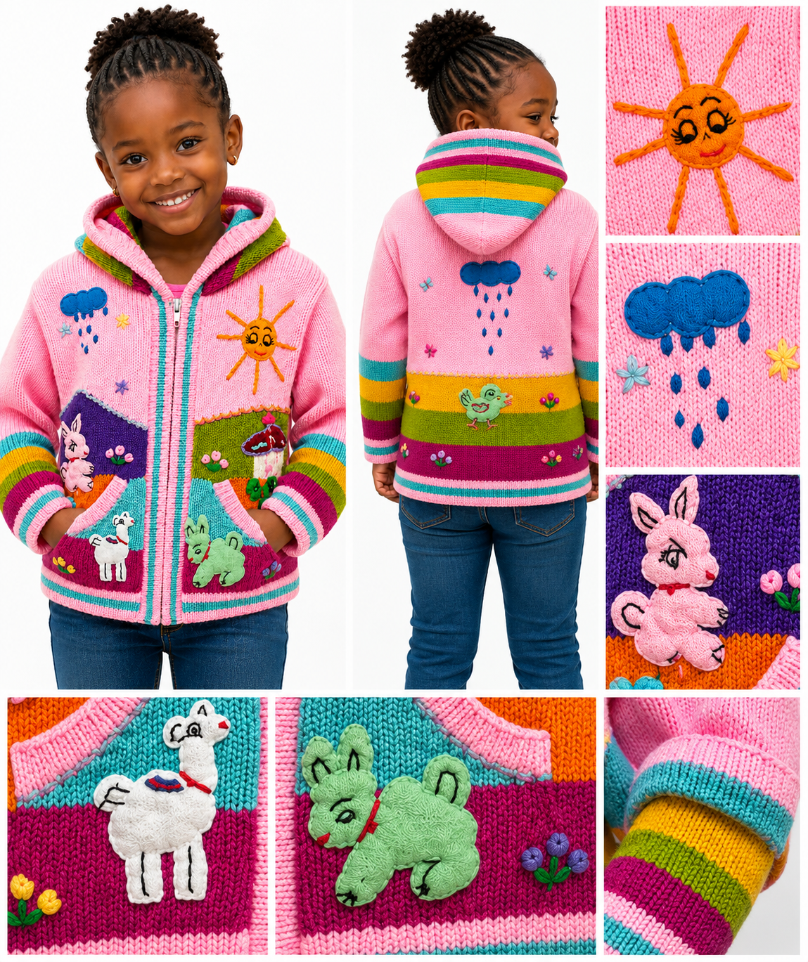 🌈 Andean Adventure Kids Hoodie - Light Pink