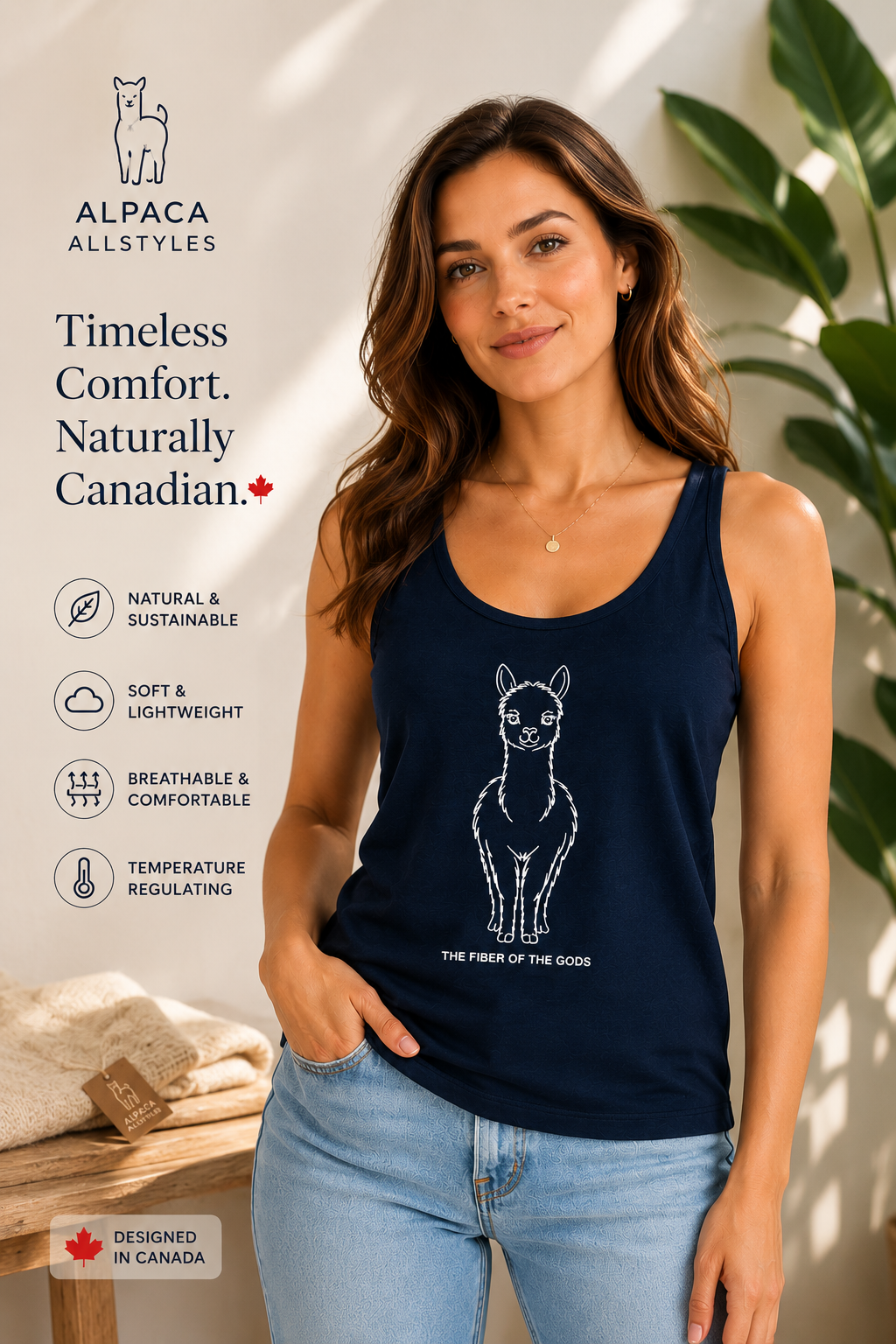 Women’s Navy Alpaca Tank Top – Lightweight Luxury Knit