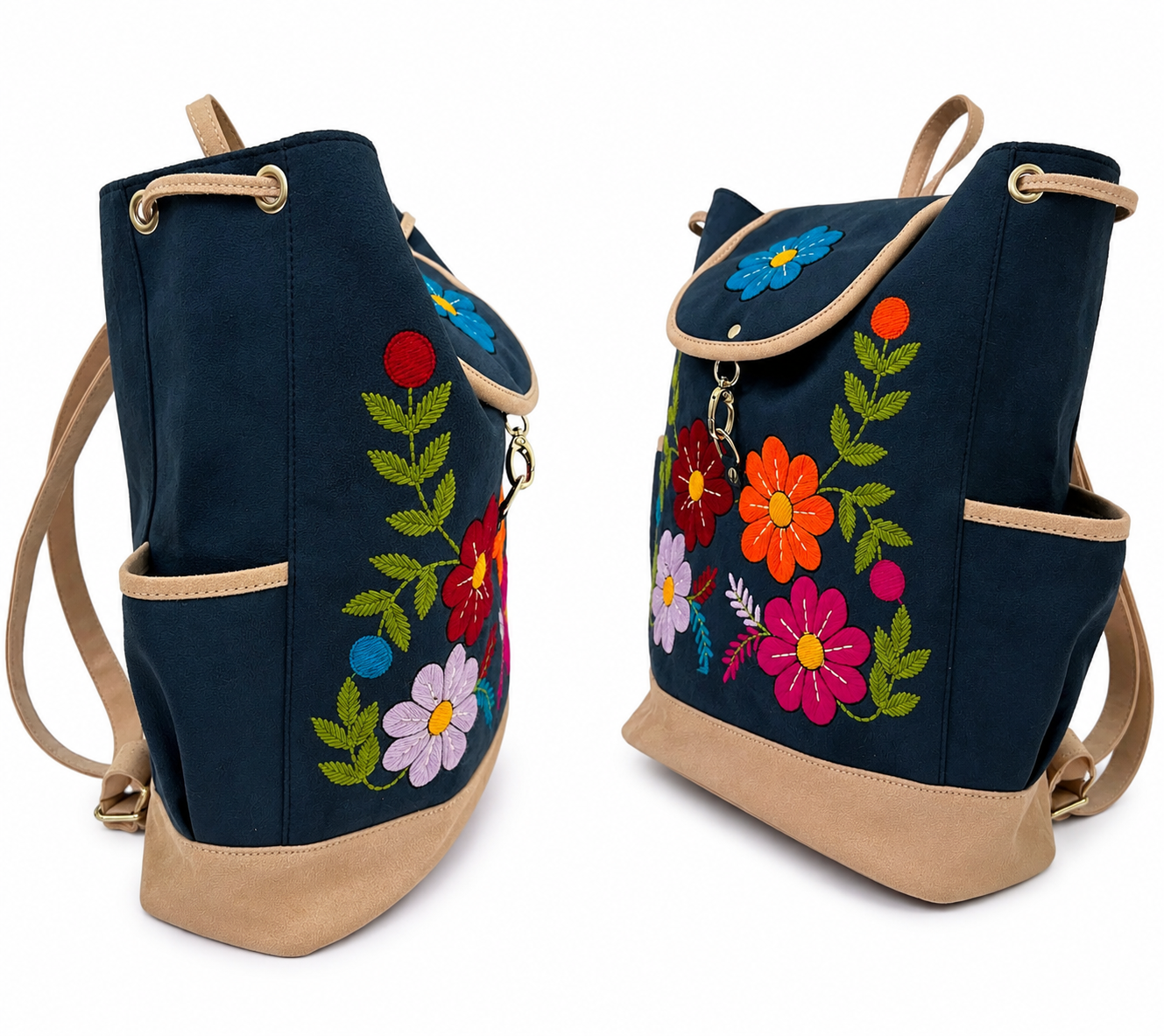 Andean Floral Embroidered Navy Backpack