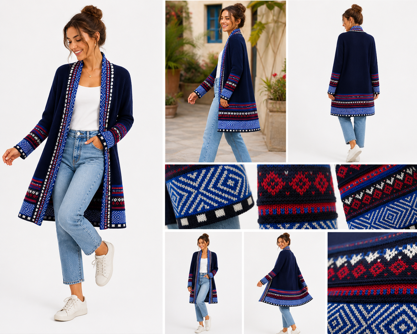 Andean Long Alpaca Cardigan – Navy Blue