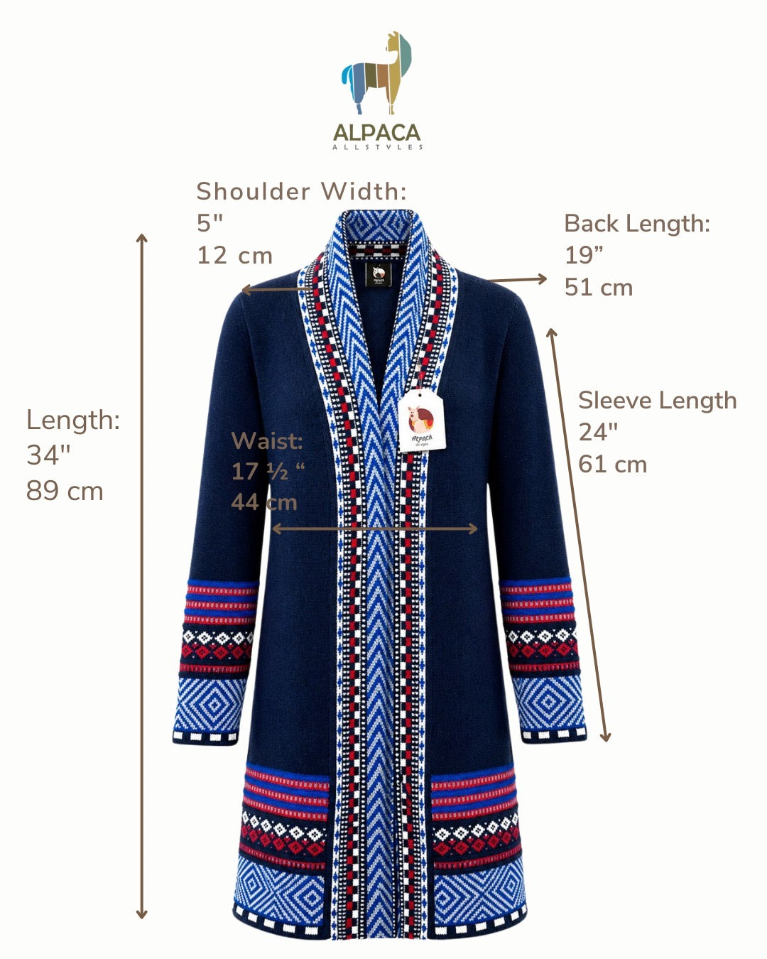 Andean Long Alpaca Cardigan – Navy Blue