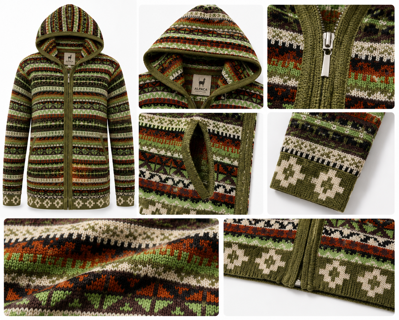 Andean Forest Green Alpaca Hoodie Sweater