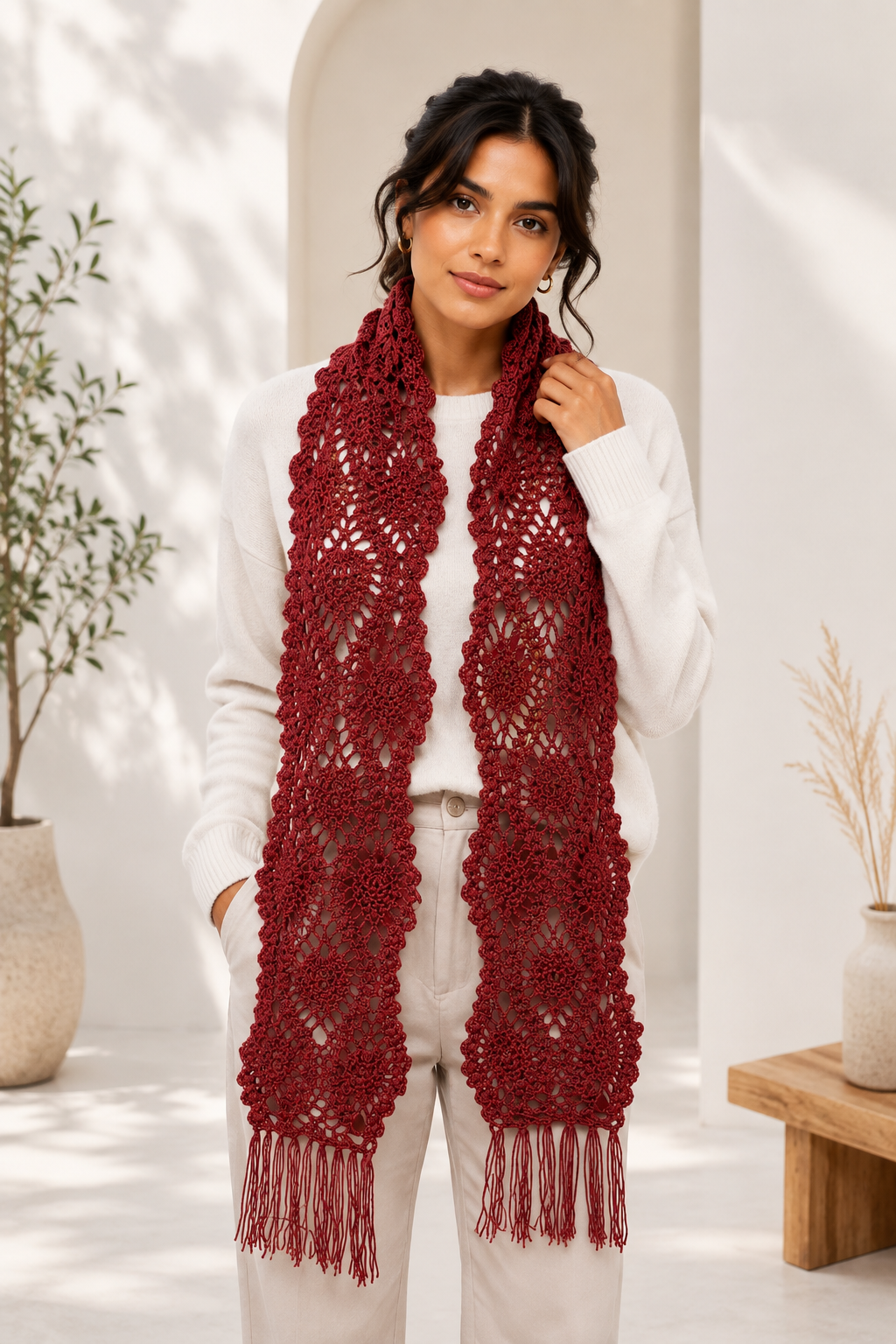 PRE-ORDER Red Handmade Baby Alpaca Crochet Scarf